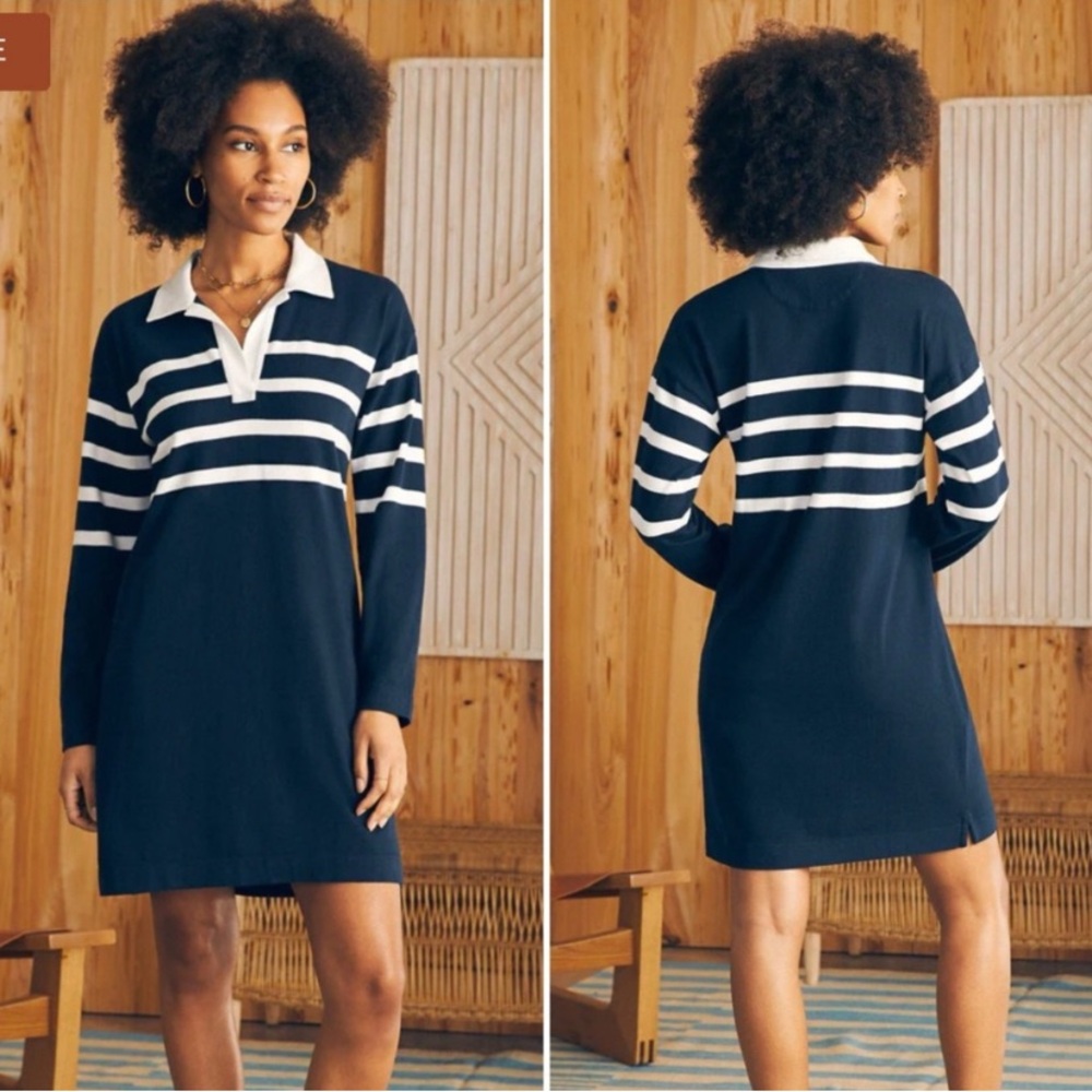 NWT Faherty Rugby Jersey Dress in Cape May Stripe Size Large‎